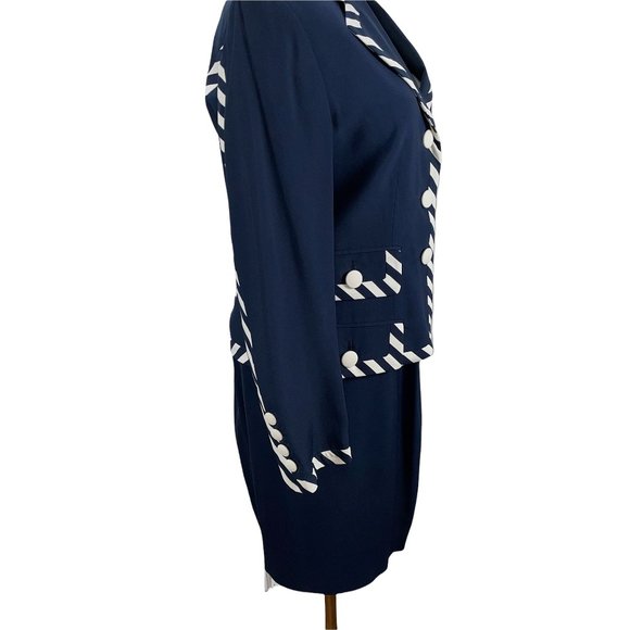 Moschino Couture Vintage Striped Trim Blue Jacket Skirt Suit IT42 Vintage - Picture 7 of 11